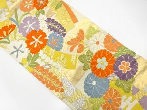 短冊に花模様織り出し　袋帯